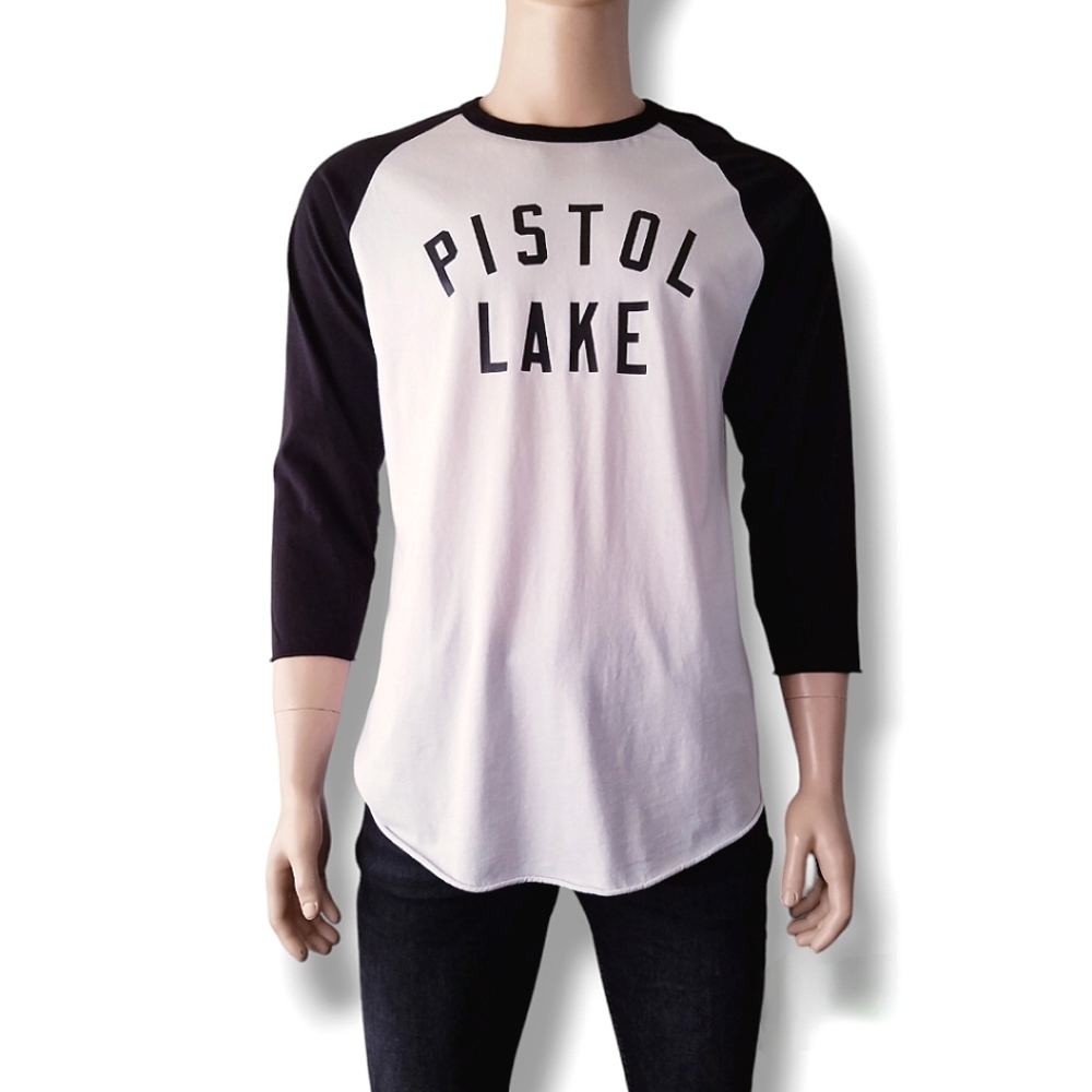 Pistol Lake Black & White Logo Baseball T-Shirt Size XL